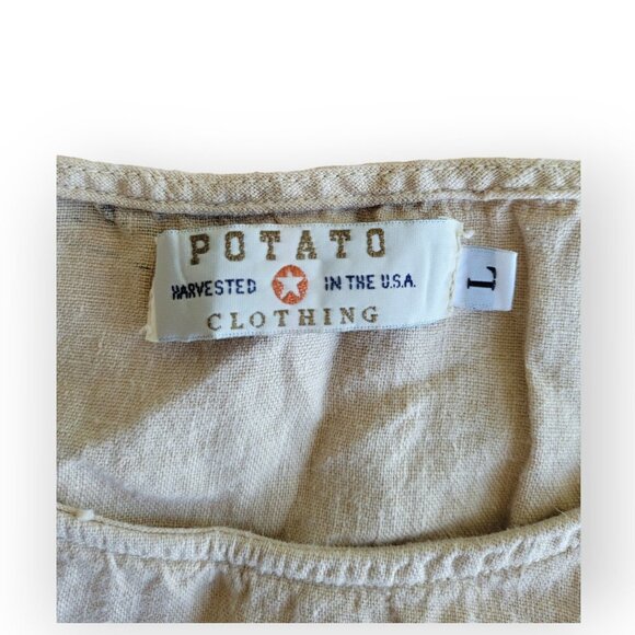 Retro Grunge Linen Dress Hot Air Balloon Print Vintage 1990s Size L Potato Cloth - Picture 6 of 11